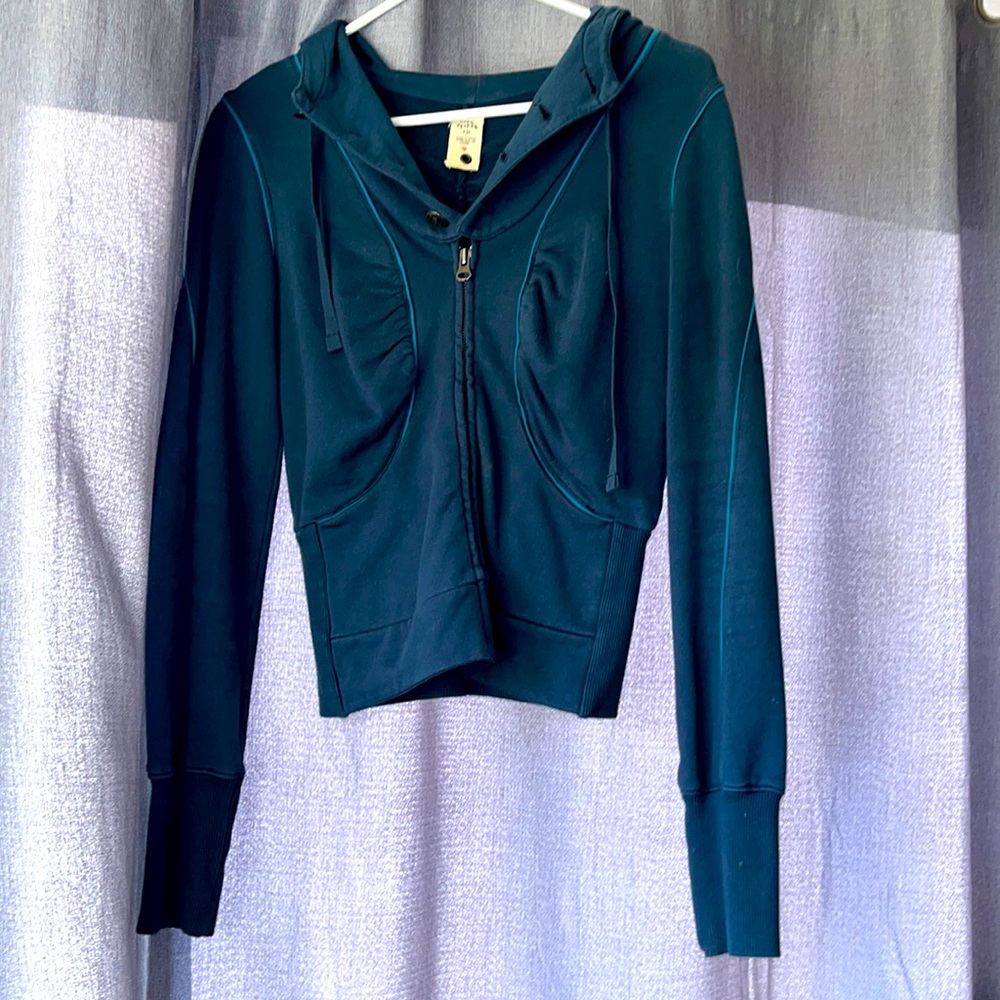 free people navy cotton bomber jacket